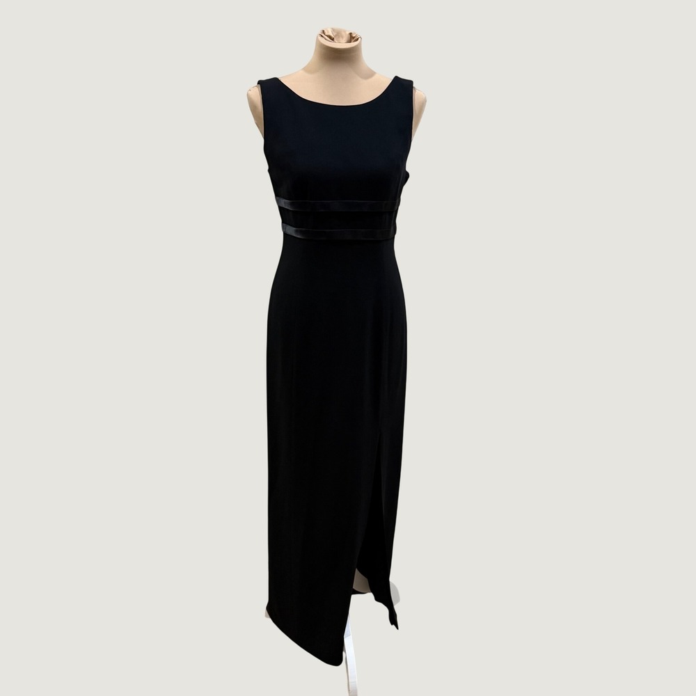 Rimini Size 8 Black Maxi Dress Open Back Rhinestone Buckle Y2K Formal 90s Glam